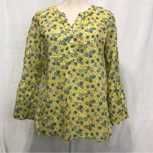 Talbots blouse. Blue/yellow floral print. Size Medium Petite.